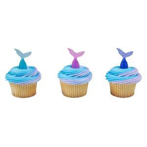 12 Decopac cupcake toppers mermaid tails fins dozen cake summer party bento US